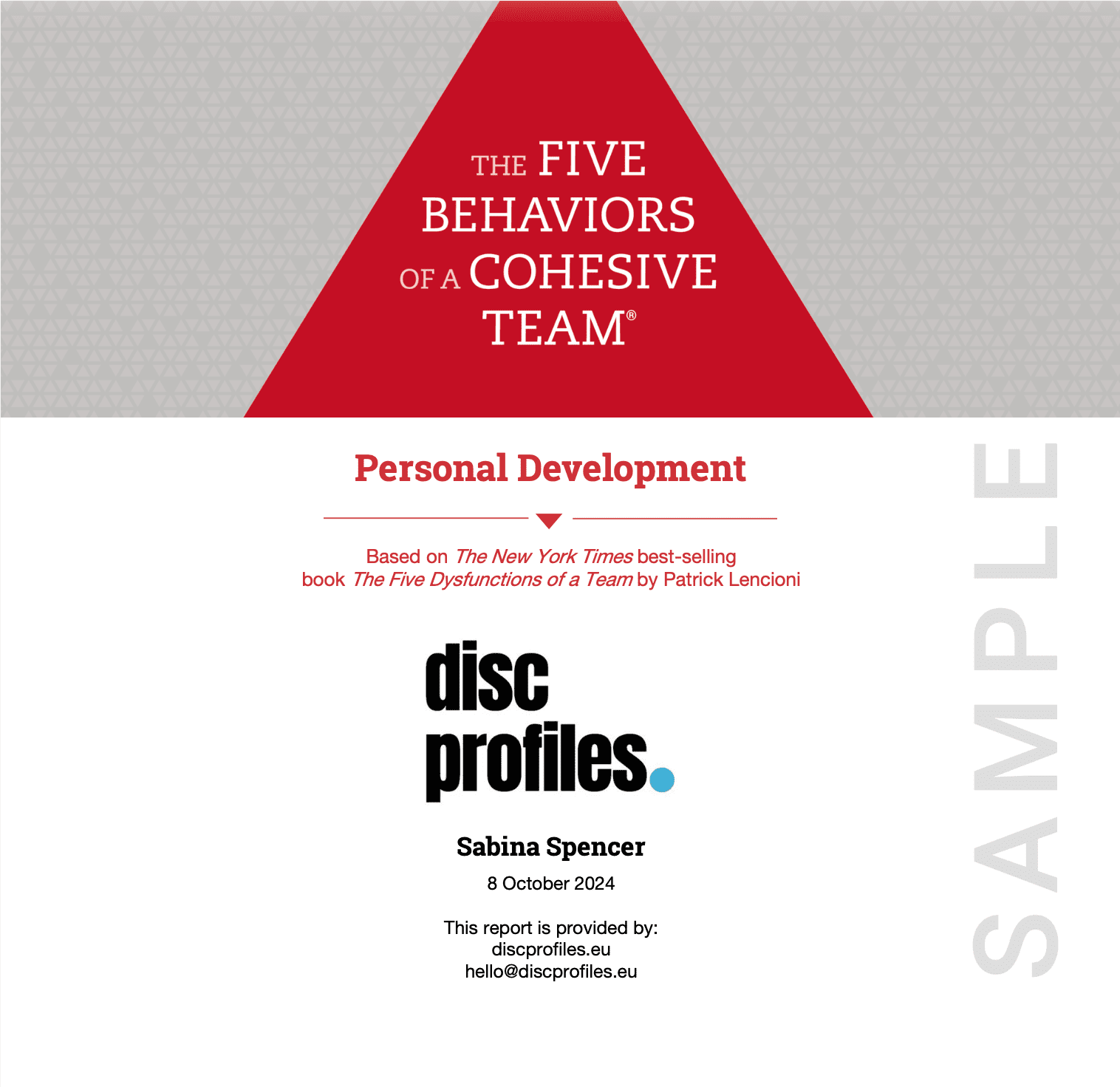 The Five Behaviors® — Build Cohesive Teams 9 Personal Development sample report